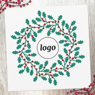 Holly Wreath Logo Business Holiday Card