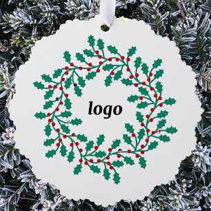 Holly Wreath Logo Business Tree Decoration Card