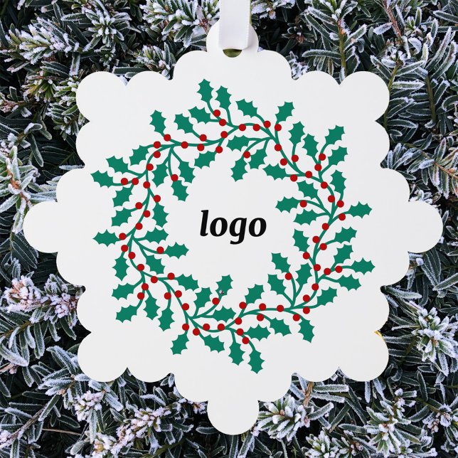 Holly Wreath Logo Business Tree Decoration Card (Holly wreath business company logo promotional paper ornament holiday card)