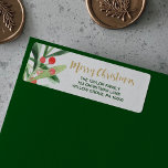 Holly Wreath Merry Christmas Return Address Label<br><div class="desc">These holly wreath merry christmas return address labels are perfect for a classic holiday card or invitation. The design features a watercolor green wreath with red berries and an elegant faux gold glitter font. Please Note: This design does not feature real gold glitter. It is a high quality graphic made...</div>