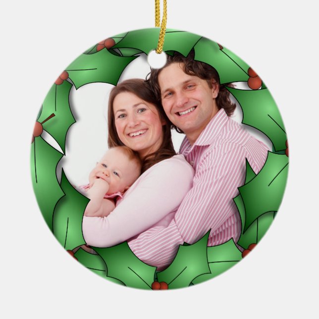 Holly Wreath Photo Ornament (Front)
