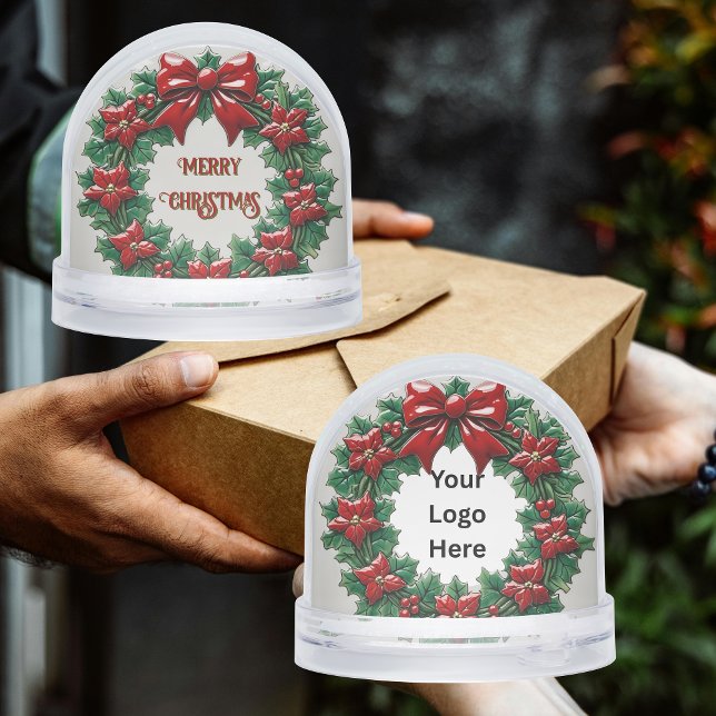 Holly Wreath Red Ribbon Customer Appreciation Gift Snowglobe (Creator Uploaded)