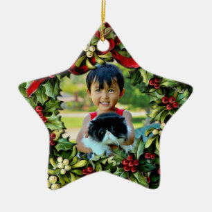 Holly Wreath Star Photo Personalised Ornament