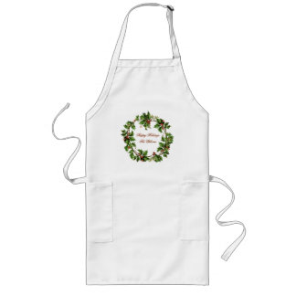 Holly Wreath Vintage Holiday Custom Long Apron