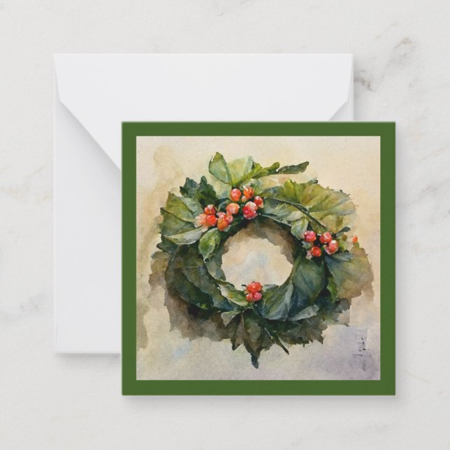 Holly wreath watercolor card (Front)