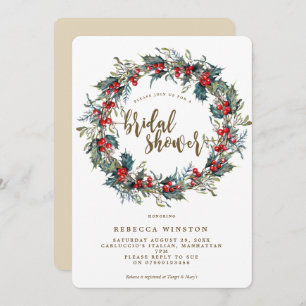 holly wreath winter bridal shower invite