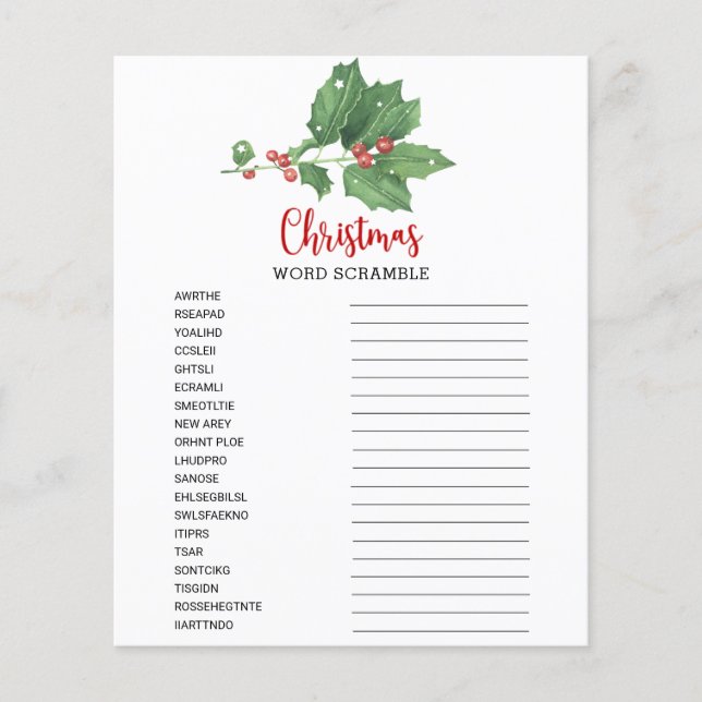 Holly Wreath Word Scramble Game Card  (Front)