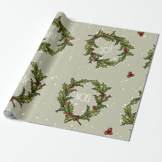 Holly Wreath Wrapping Paper
