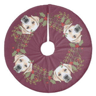 Holly Wreath Yellow Lab Christmas Tree Skirt