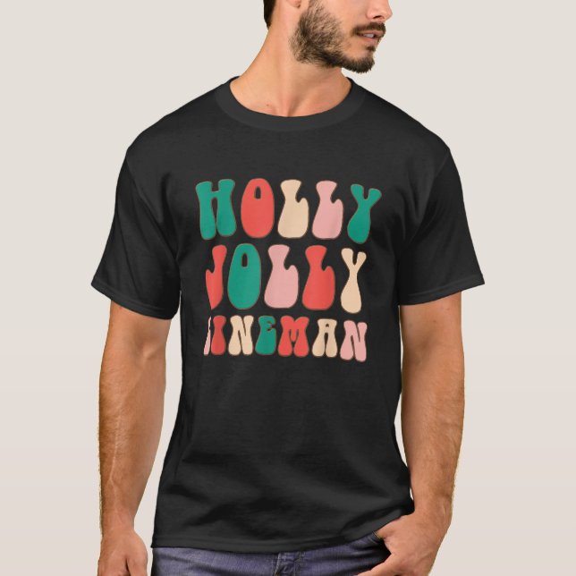 Holly Xmas Jolly Lineman Retro Groovy Christmas Pa T-Shirt (Front)