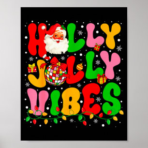 Holly Xmas Jolly Vibes Santa Christmas Lights Disc Poster