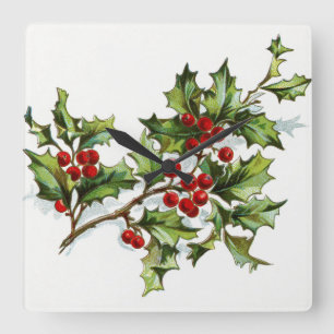 HollyBerries 001 Square Wall Clock