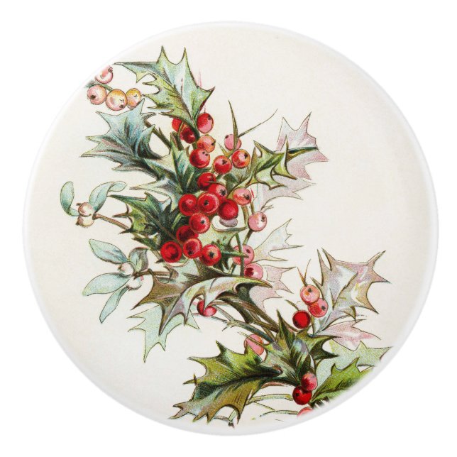 HollyBerries 004 Ceramic Knob (Front)