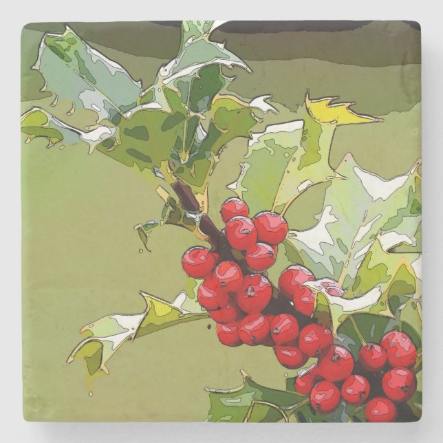 HollyBerries 005 Stone Coaster (Front)