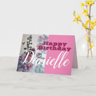 Hollyhock Flower Happy Birthday Womans Name Card