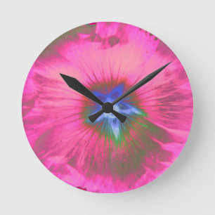 Hollyhock Flower Pink Velvet Wall Clock