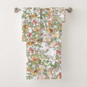 Hollyhock & Honeysuckle Flowers Bath Towel Set