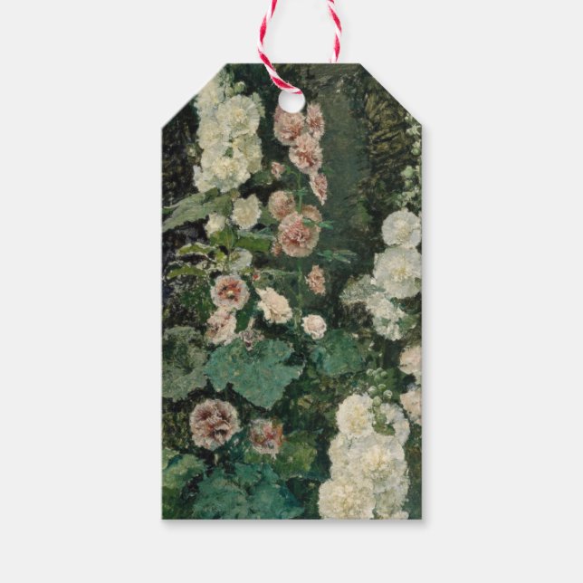 Hollyhock Rose Flowers Gift Tags (Front)