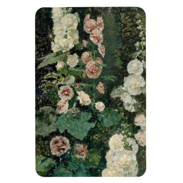 Hollyhock Rose Flowers Magnet (Vertical)