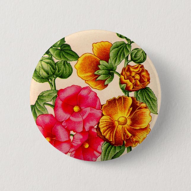 hollyhocks 6 cm round badge (Front)