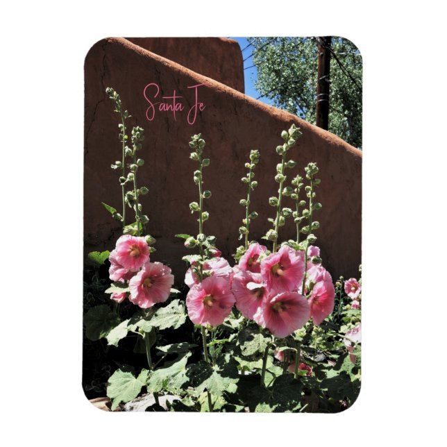 Hollyhocks and Adobe Santa Fe New Mexico Magnet (Vertical)