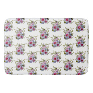 Hollyhocks and Blue Flowers with Bumble BEES Bath Mat