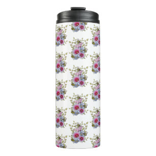 Hollyhocks and Blue Flowers with Bumble BEES Thermal Tumbler