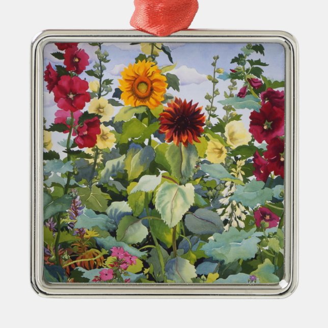 Hollyhocks and Sunflowers 2005 Metal Ornament (Front)
