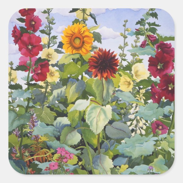Hollyhocks and Sunflowers 2005 Square Sticker (Front)