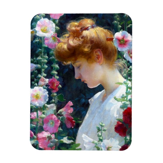 Hollyhocks and Sunlight Charles Courtney Curran Magnet (Vertical)