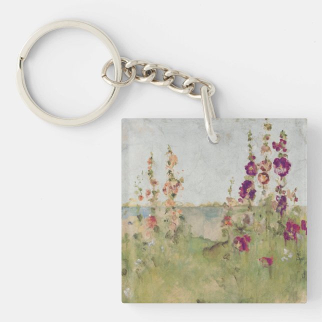 Hollyhocks by the Sea Key Ring (Front)
