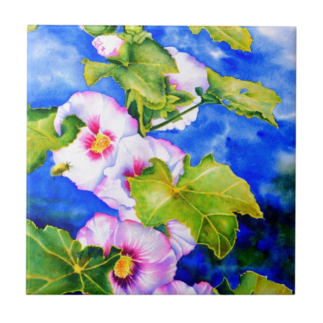 Hollyhocks Ceramic Tile (Front)
