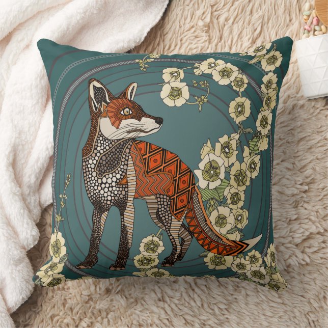 hollyhocks fox deep pine cream cushion (Blanket)