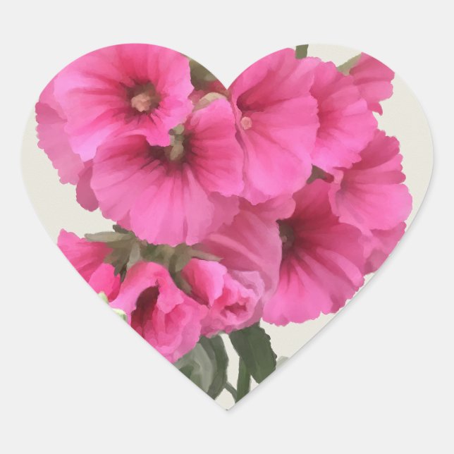 Hollyhocks Heart Sticker (Front)