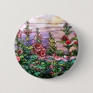 Hollyhocks Vintage Floral Tiffany Stained Glass 6 Cm Round Badge