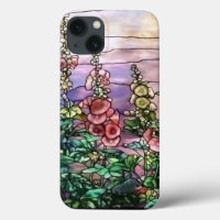 Hollyhocks Vintage Floral Tiffany Stained Glass