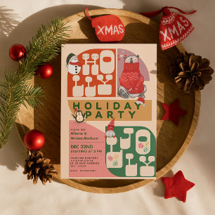 HollyJolly Retro Geometric Pattern Christmas Party Holiday Card