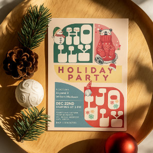 HollyJolly Retro Geometric Pattern Christmas Party Invitation