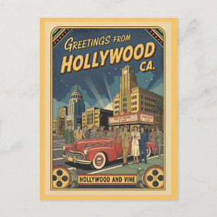 Hollywood and Vine 1940s View Vintage Style Postcard