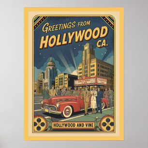 Hollywood and Vine 1940s View Vintage Style Poster