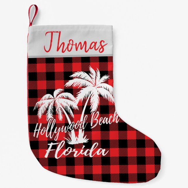Hollywood Beach Florida Palm Trees Small Christmas Stocking (Front)