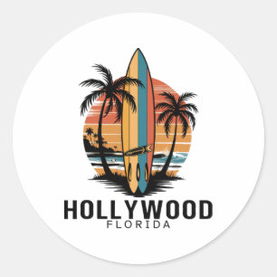 Hollywood Beach Florida Surfing Surfer Classic Round Sticker