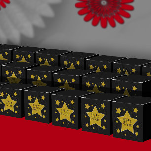 Hollywood Birthday Theme Gold Stars On Black Favour Box