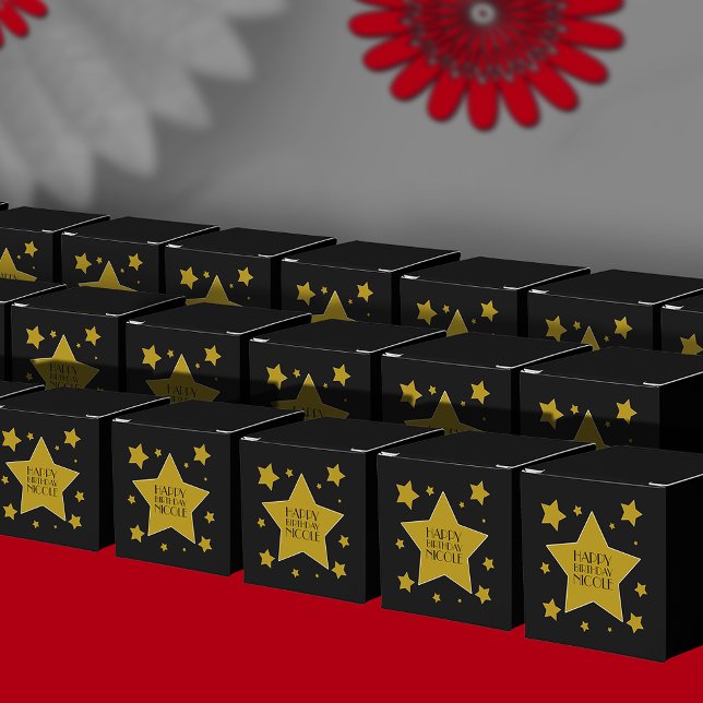 Hollywood Birthday Theme Gold Stars On Black Favour Box (Creator Uploaded)