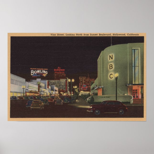 Hollywood, CA - Vine Street from Sunset Poster (Front)
