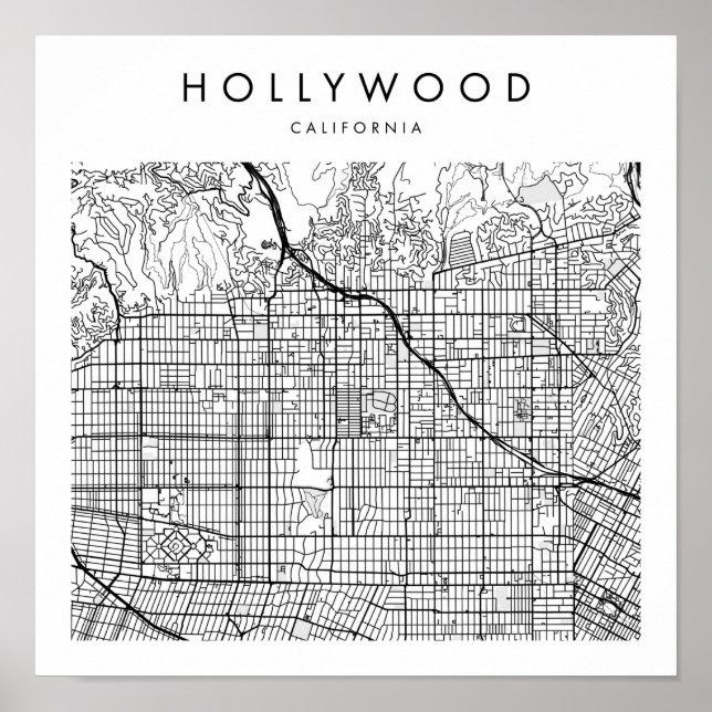 Hollywood California Minimal Modern Street Map Poster (Front)