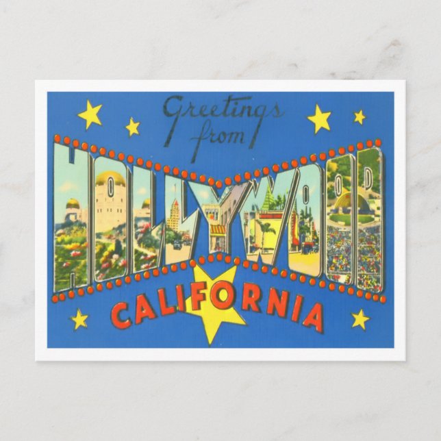Hollywood, California Vintage Big Letters Postcard (Front)