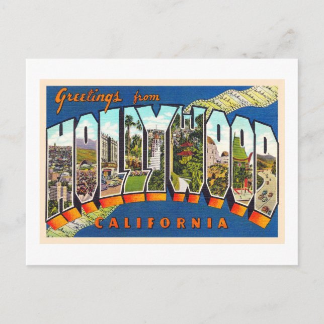 Hollywood California Vintage Large Letter Postcard (Front)