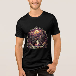 Hollywood Dreamscape Vibrant Sunset City Art Tri-Blend Shirt