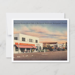 Hollywood FL Business Section Boulevard 1950s  Postcard